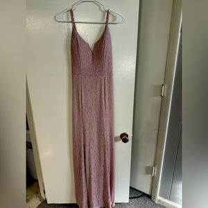 Blush pink formal dress with scrunched back